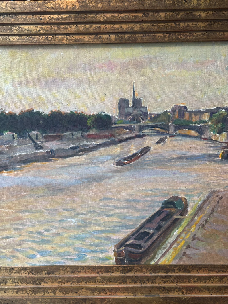 Oil Painting on Panel of the Seine 1950s