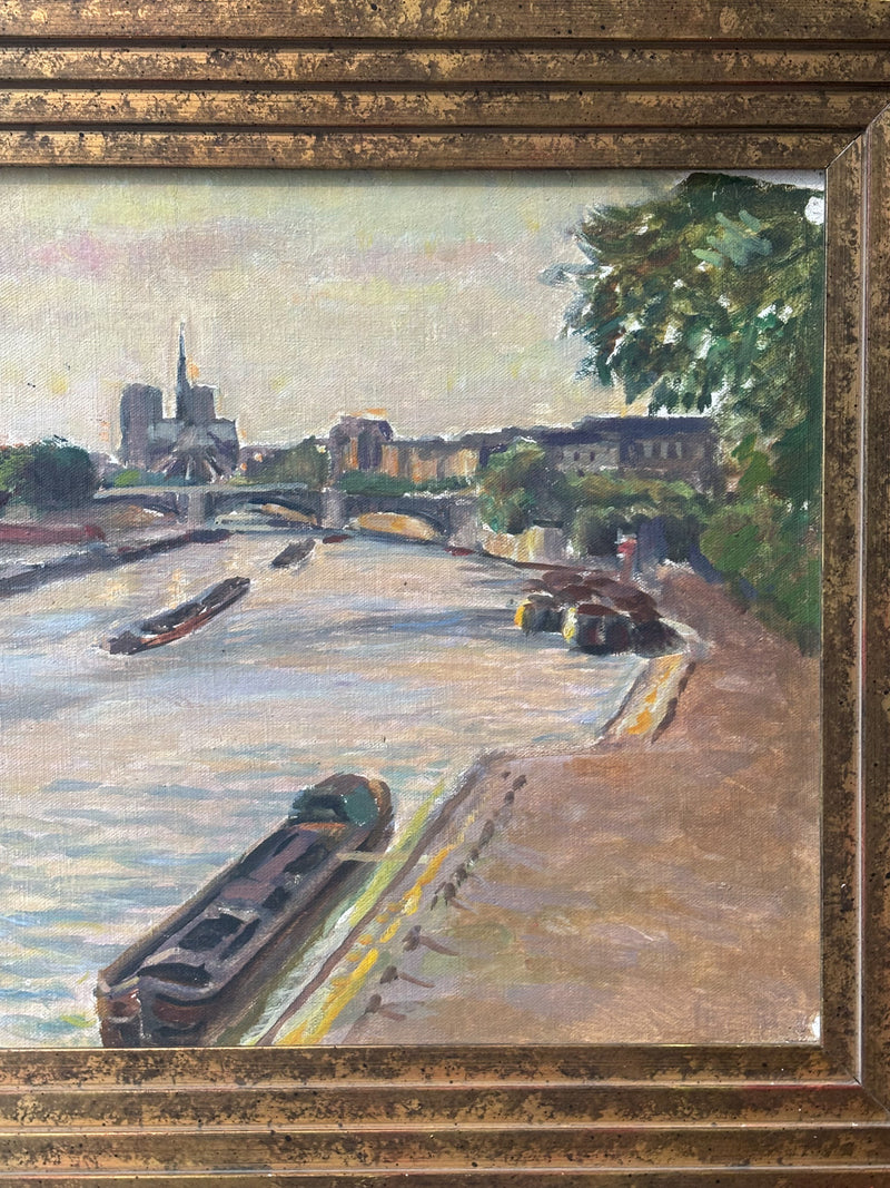 Oil Painting on Panel of the Seine 1950s