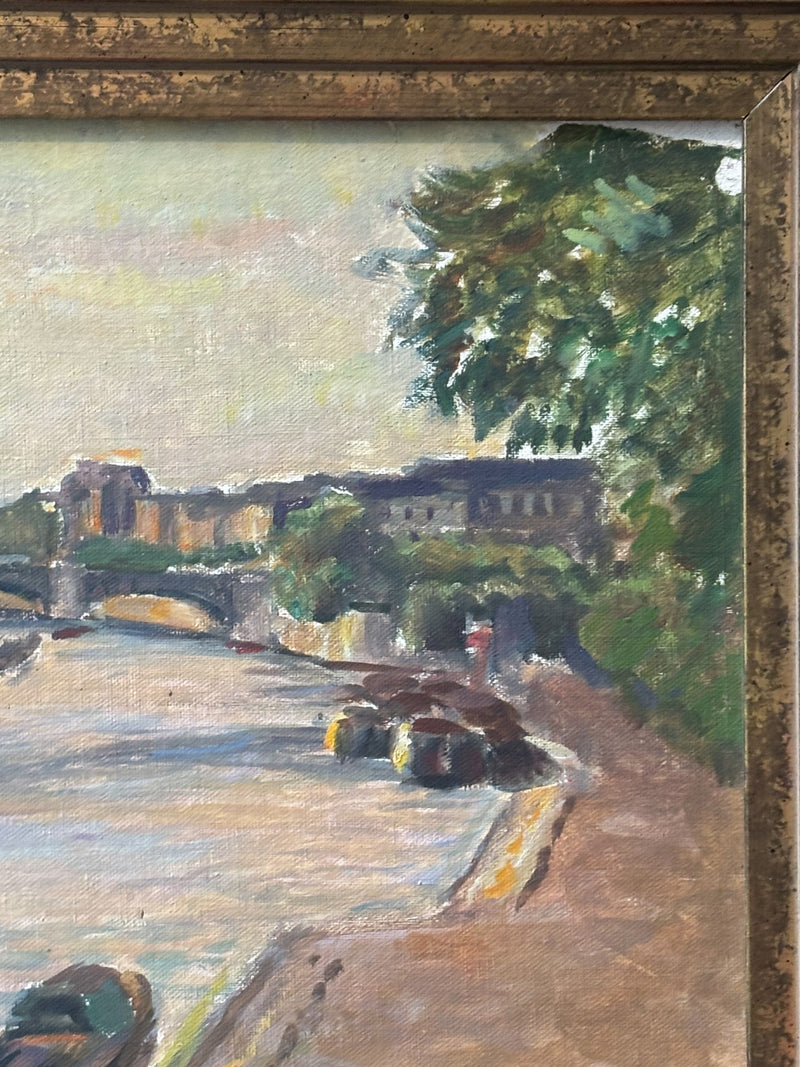 Oil Painting on Panel of the Seine 1950s