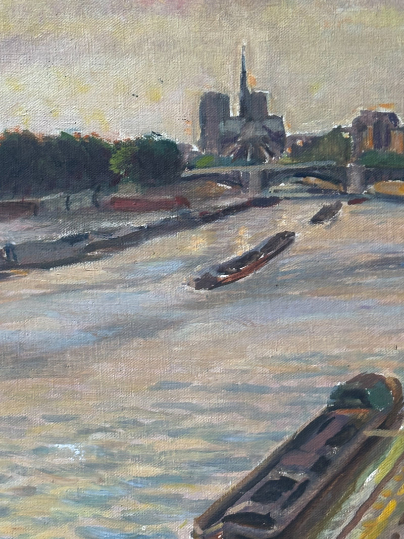 Oil Painting on Panel of the Seine 1950s