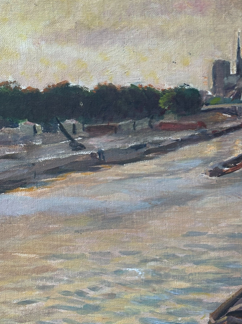 Oil Painting on Panel of the Seine 1950s