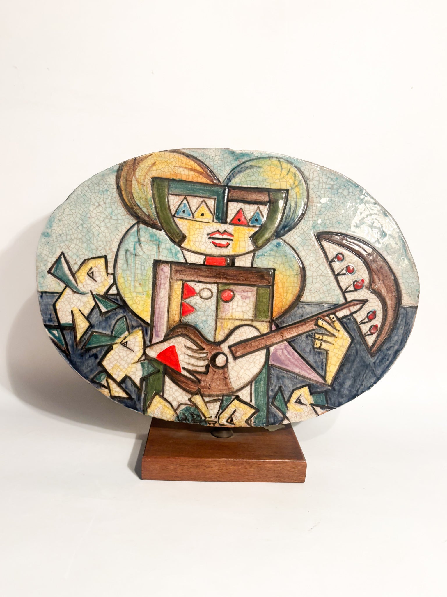 Piastra in Ceramica Dipinta a Mano di Ibrahim Kodra Anni 70