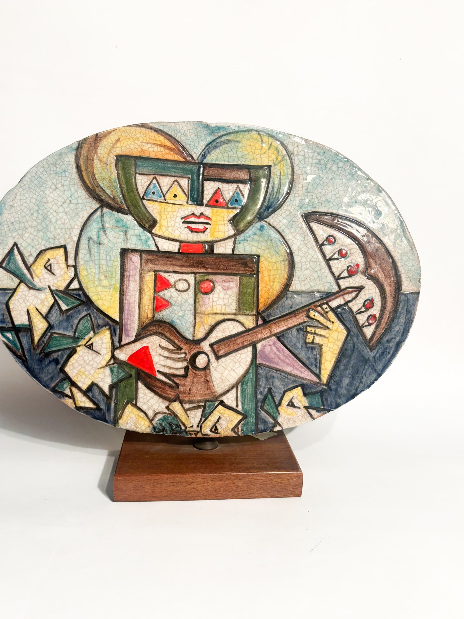 Piastra in Ceramica Dipinta a Mano di Ibrahim Kodra Anni 70