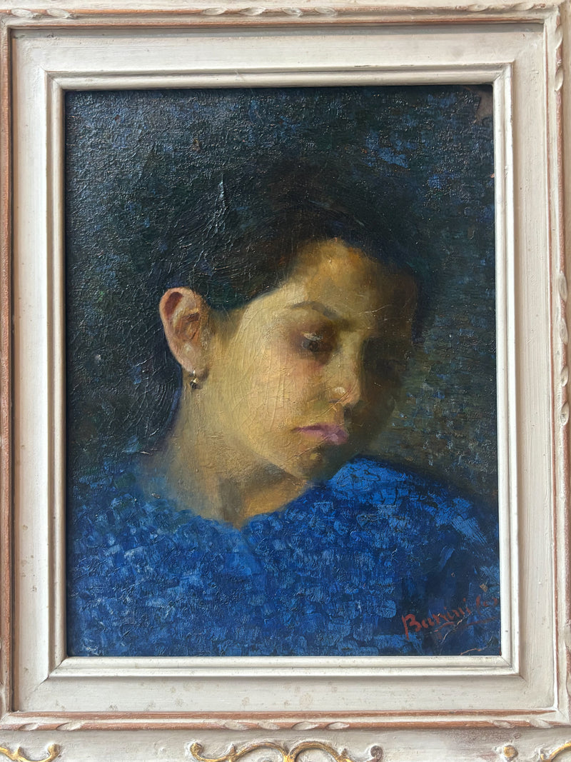 Oil Painting on Panel of Female Portrait 1950s