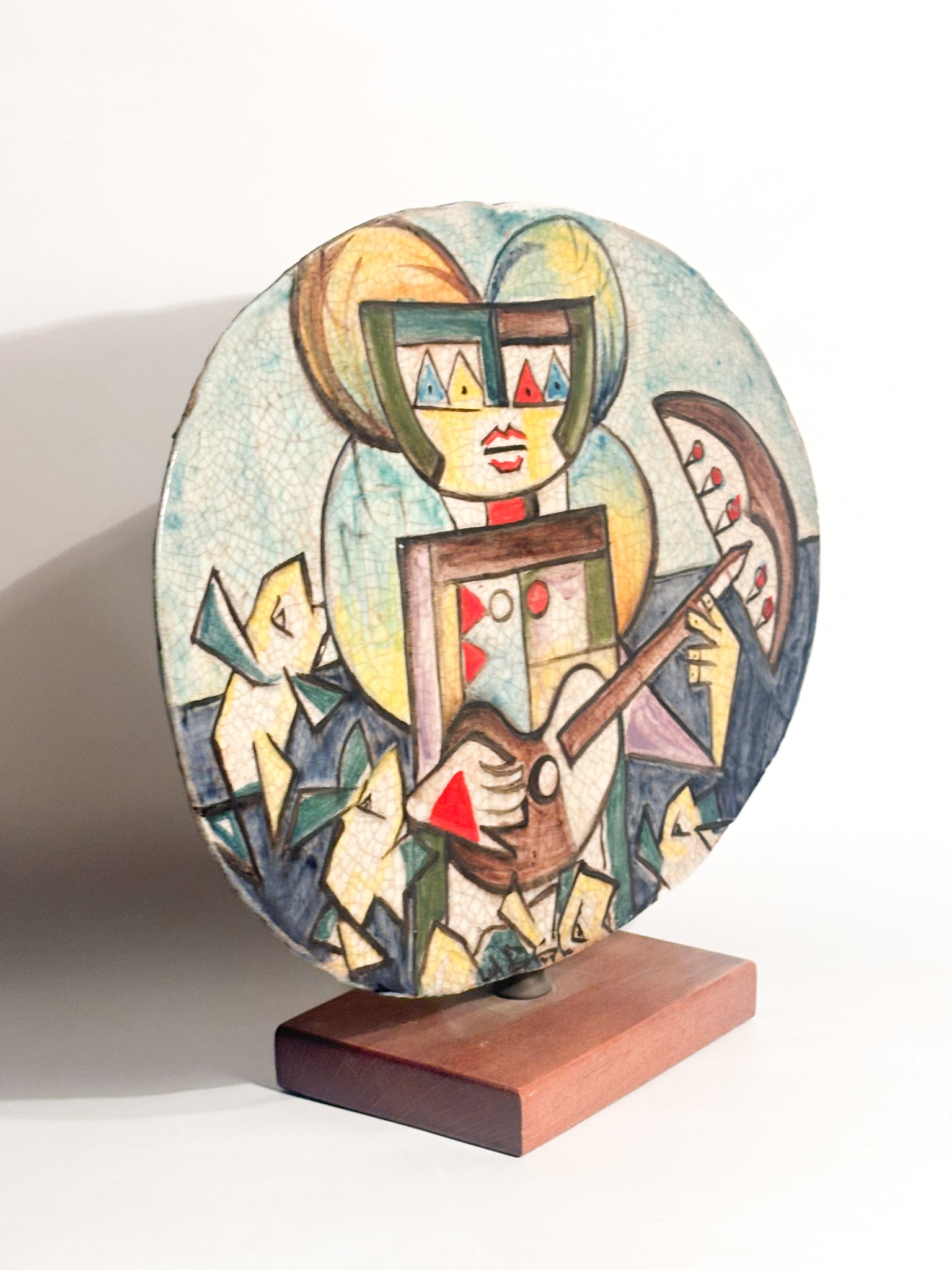 Piastra in Ceramica 'Il Suonatore' di Ibrahim Kodra Anni 70