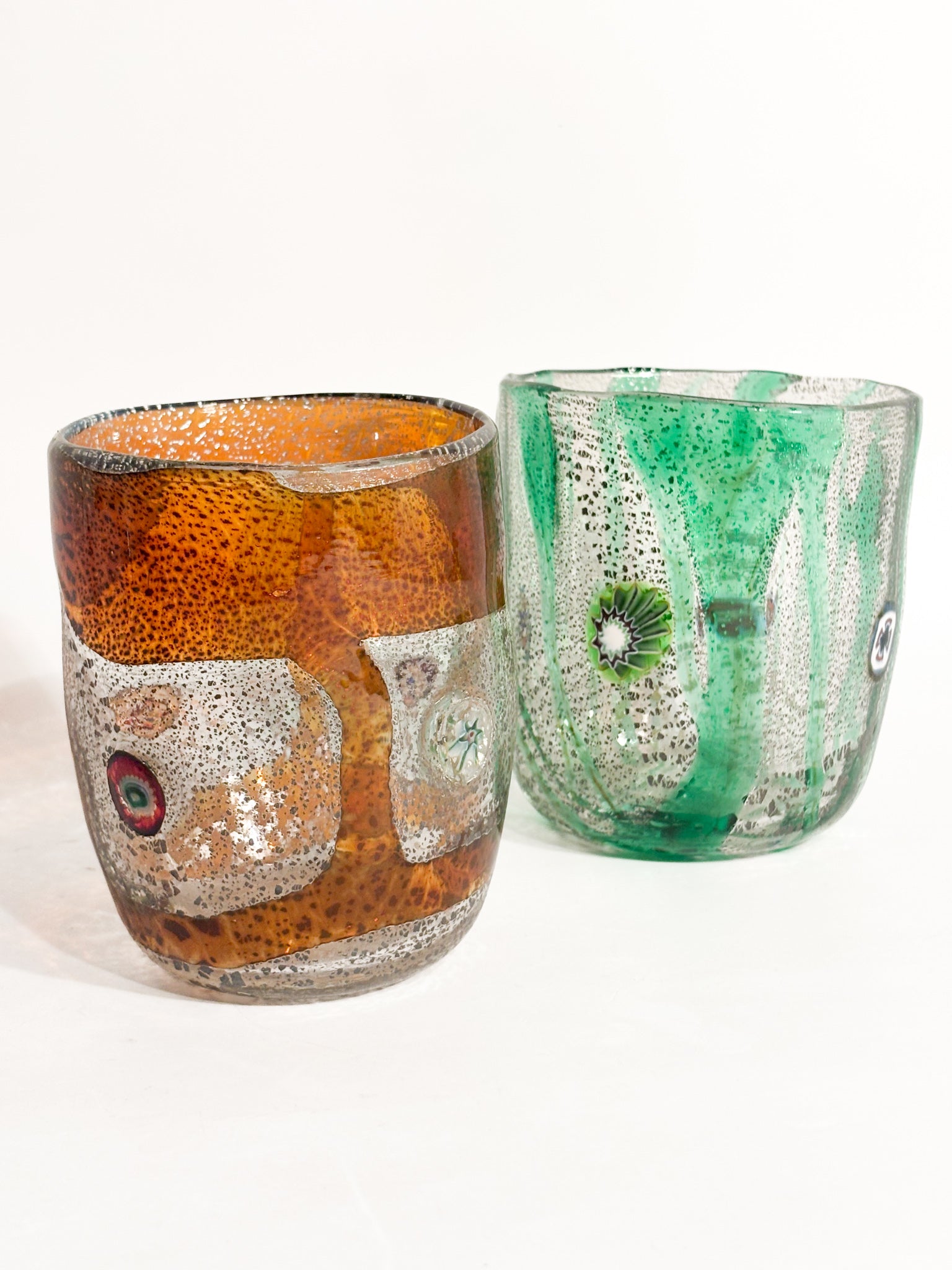 Goto De Fornasa in Vetro di Murano Verde con Murrine Anni 80