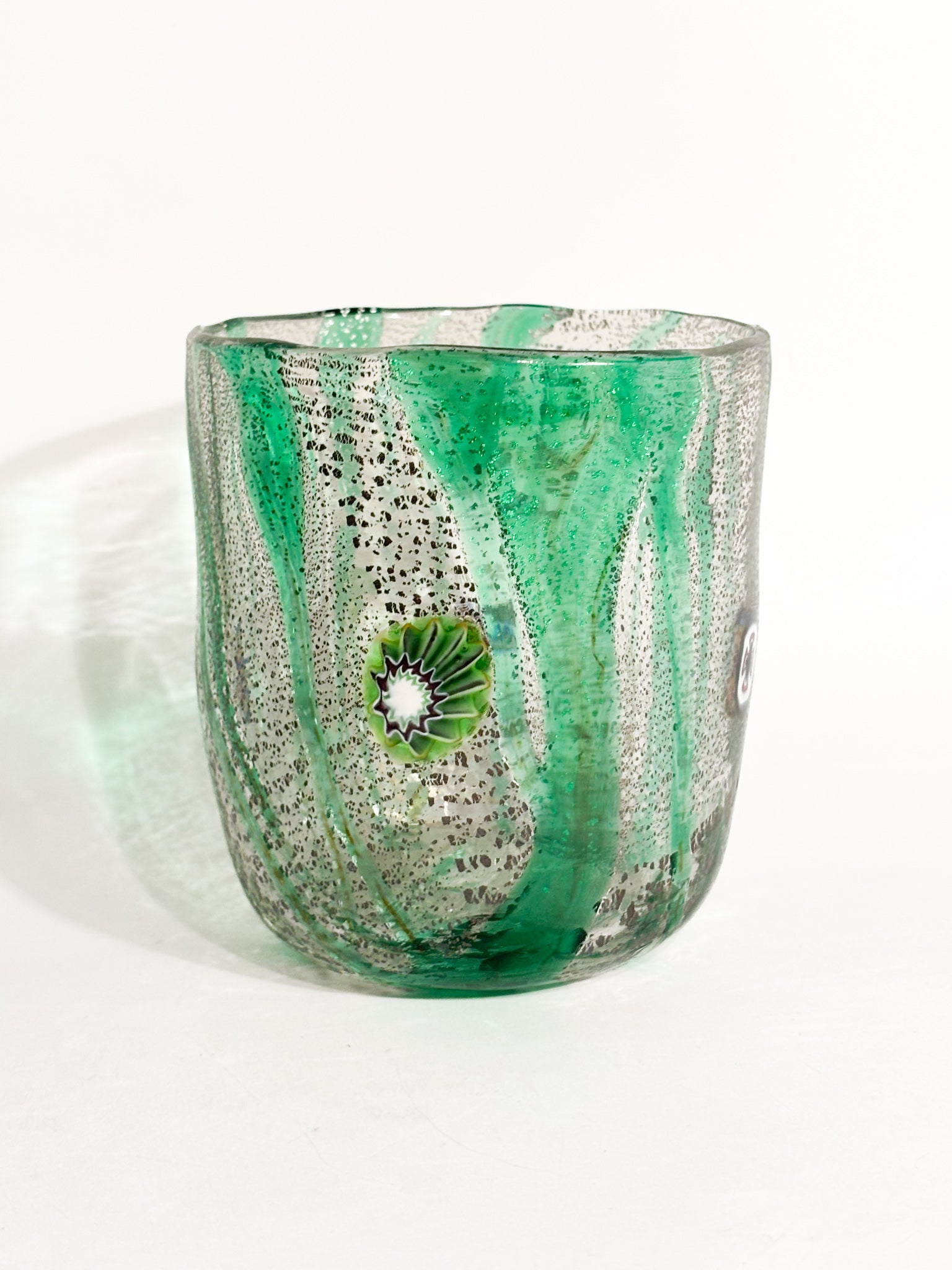 Goto De Fornasa in Vetro di Murano Verde con Murrine Anni 80