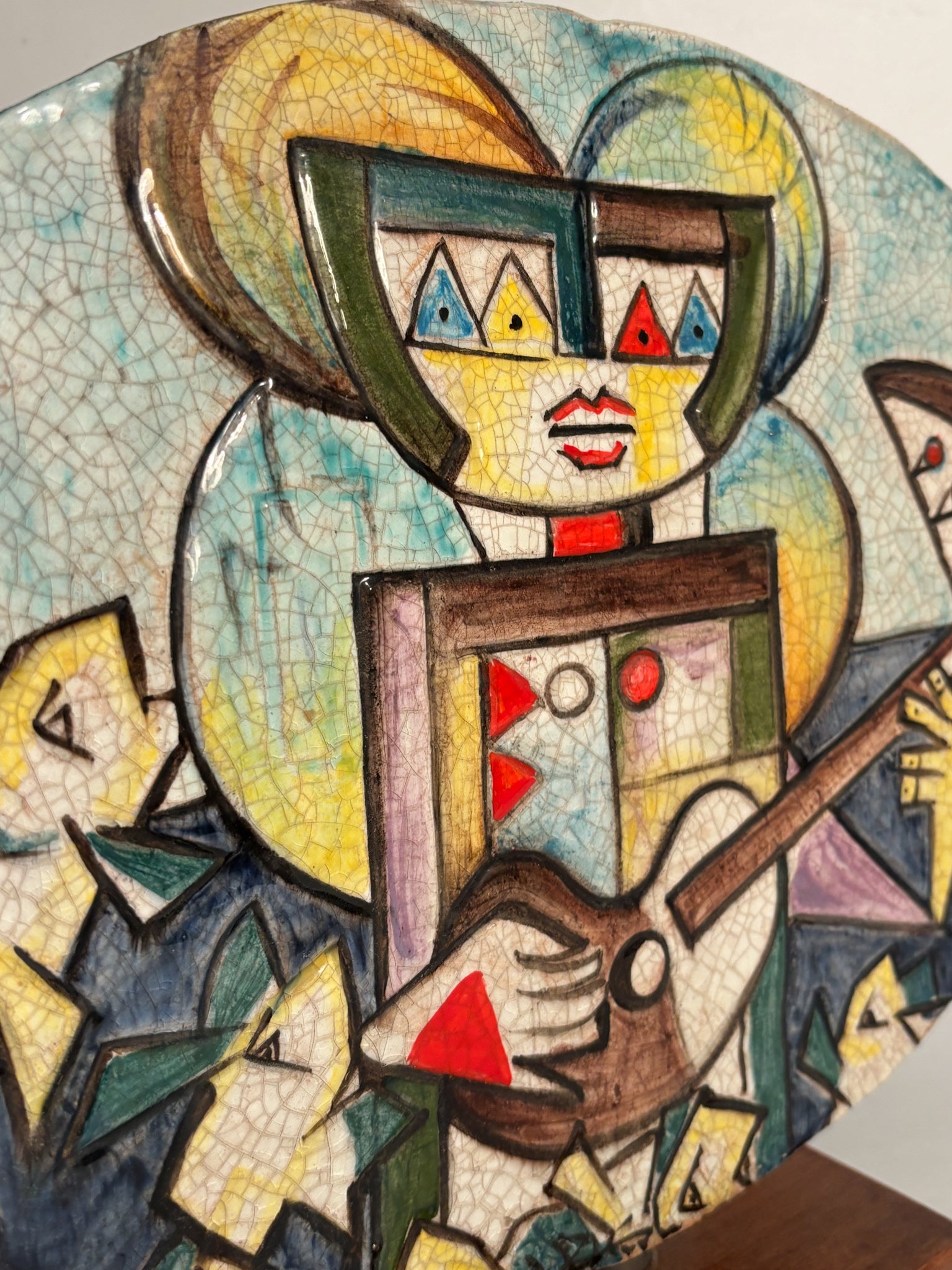 Piastra in Ceramica 'Il Suonatore' di Ibrahim Kodra Anni 70