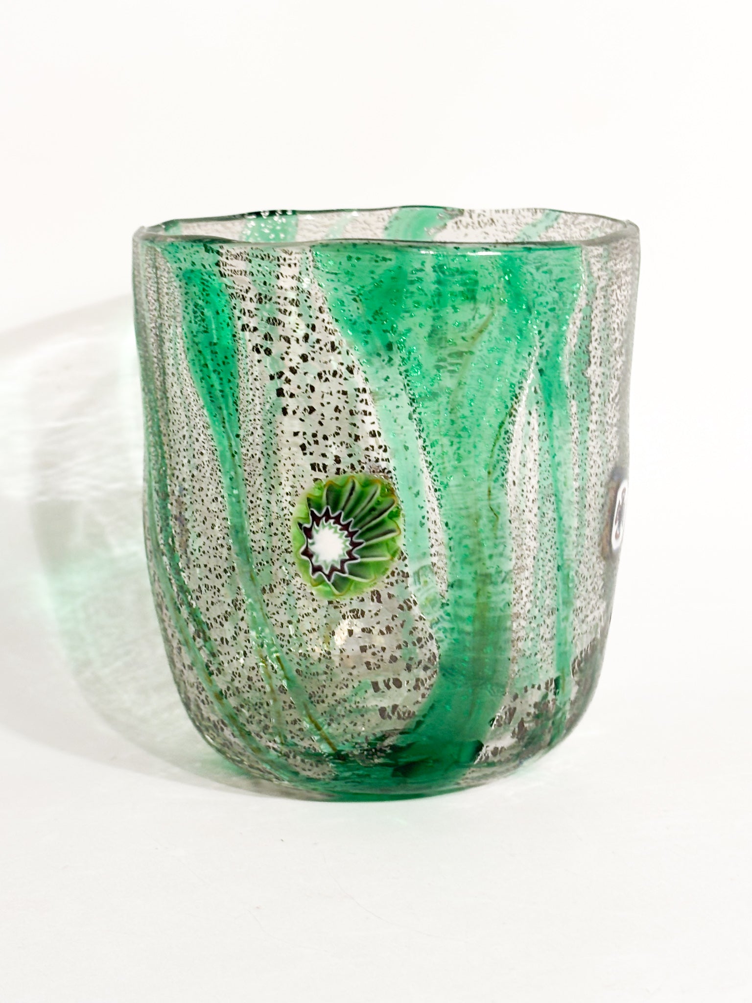 Goto De Fornasa in Vetro di Murano Verde con Murrine Anni 80