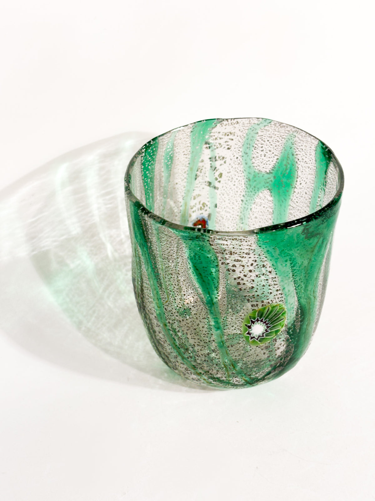 Goto De Fornasa in Vetro di Murano Verde con Murrine Anni 80