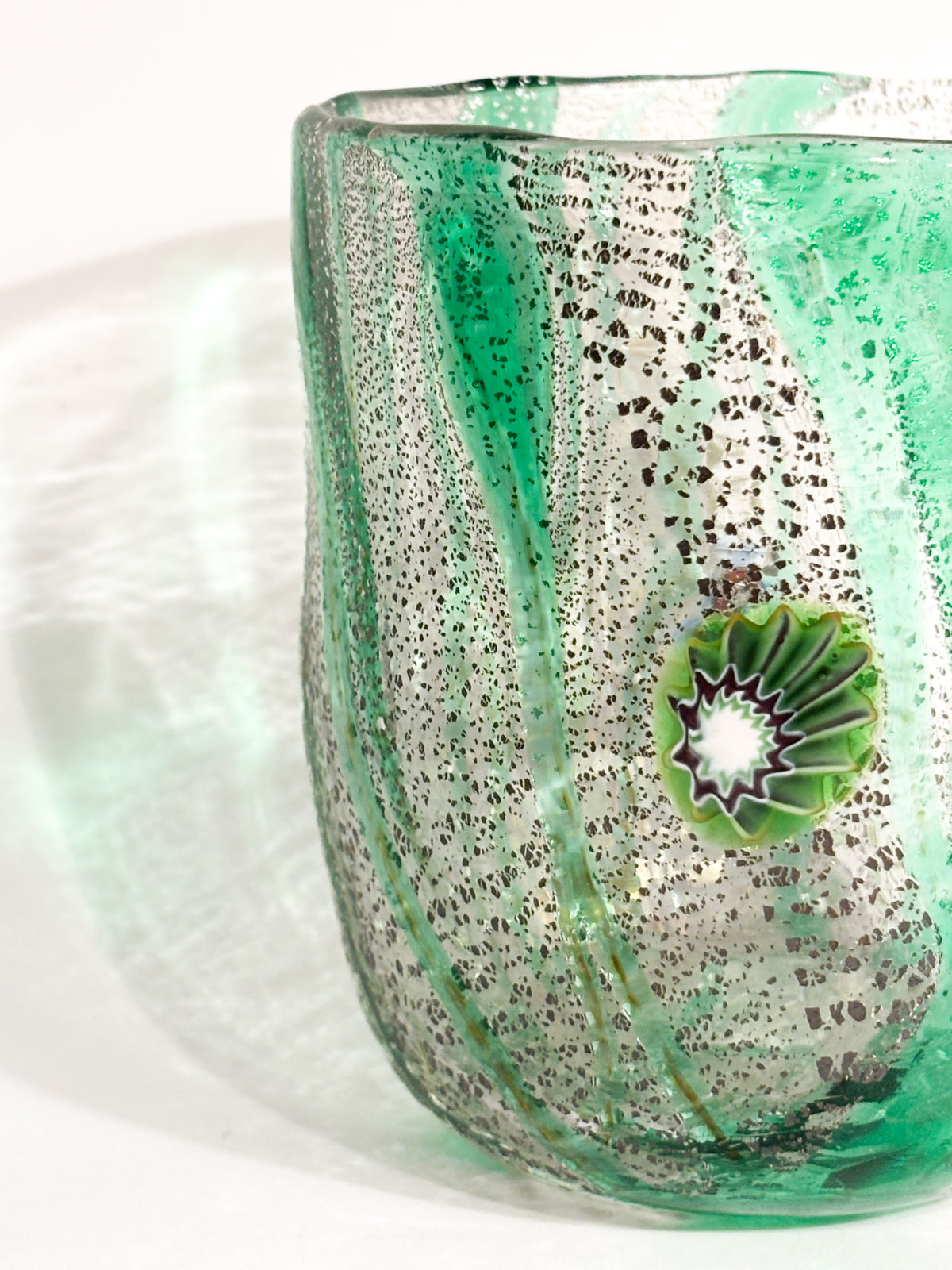 Goto De Fornasa in Vetro di Murano Verde con Murrine Anni 80