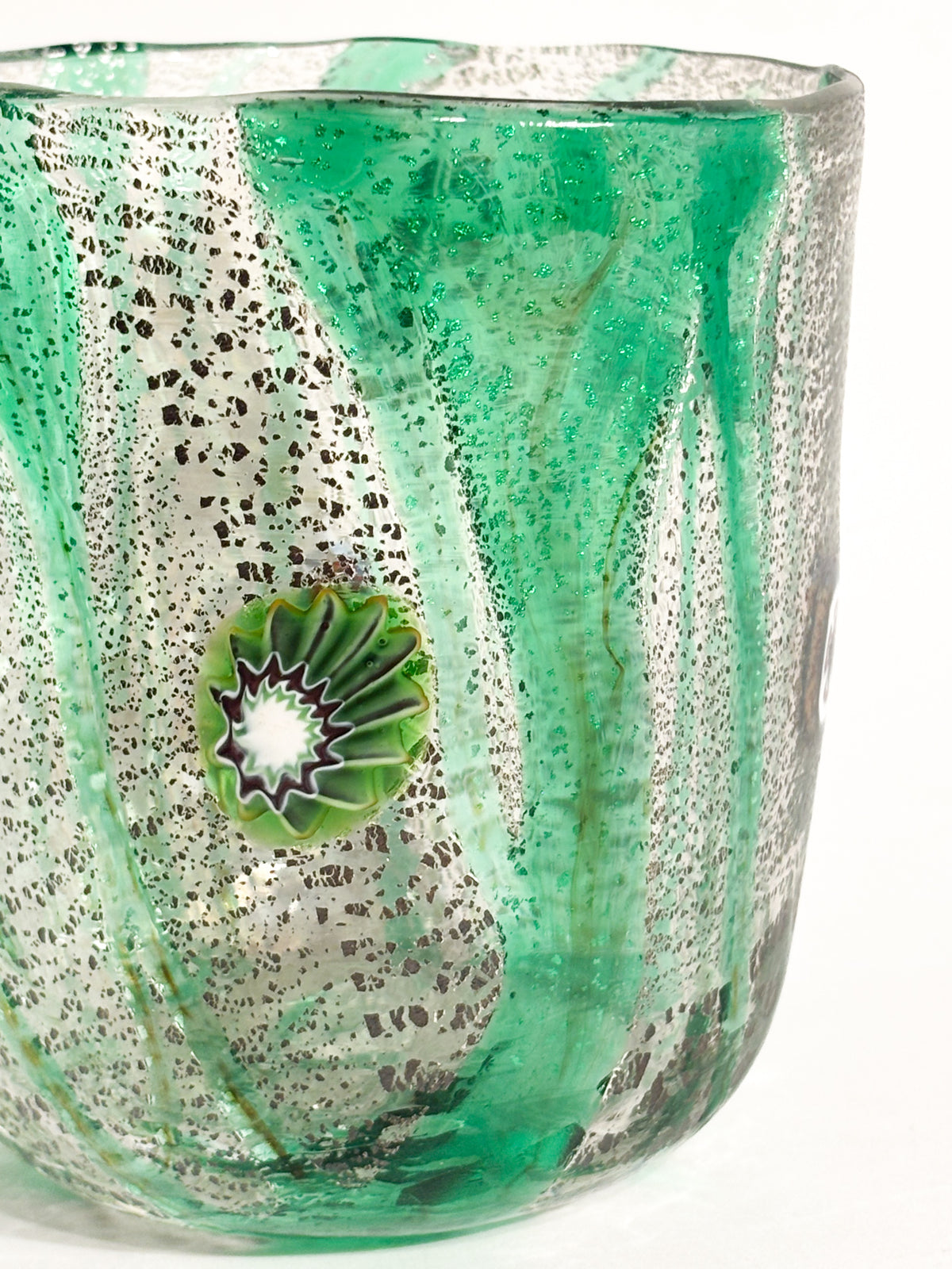 Goto De Fornasa in Vetro di Murano Verde con Murrine Anni 80