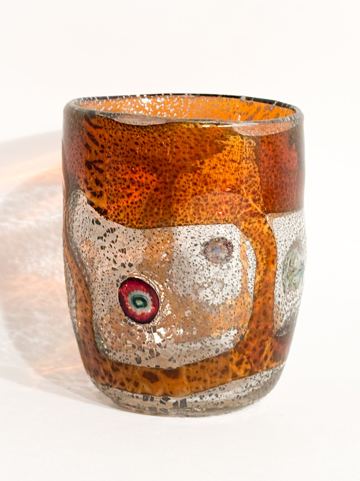Goto De Fornasa in Vetro di Murano Arancio con Murrine Anni 80