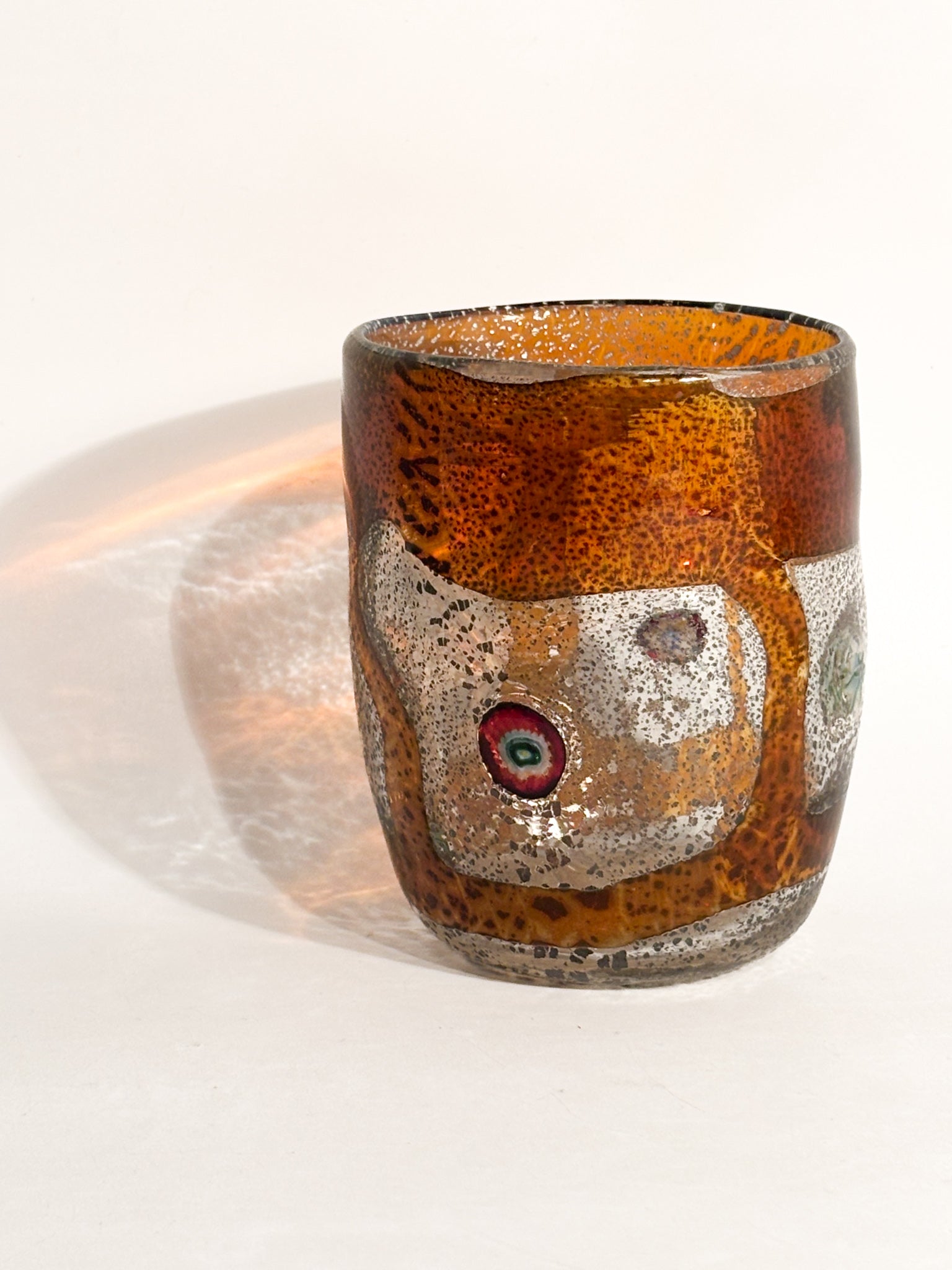 Goto De Fornasa in Vetro di Murano Arancio con Murrine Anni 80