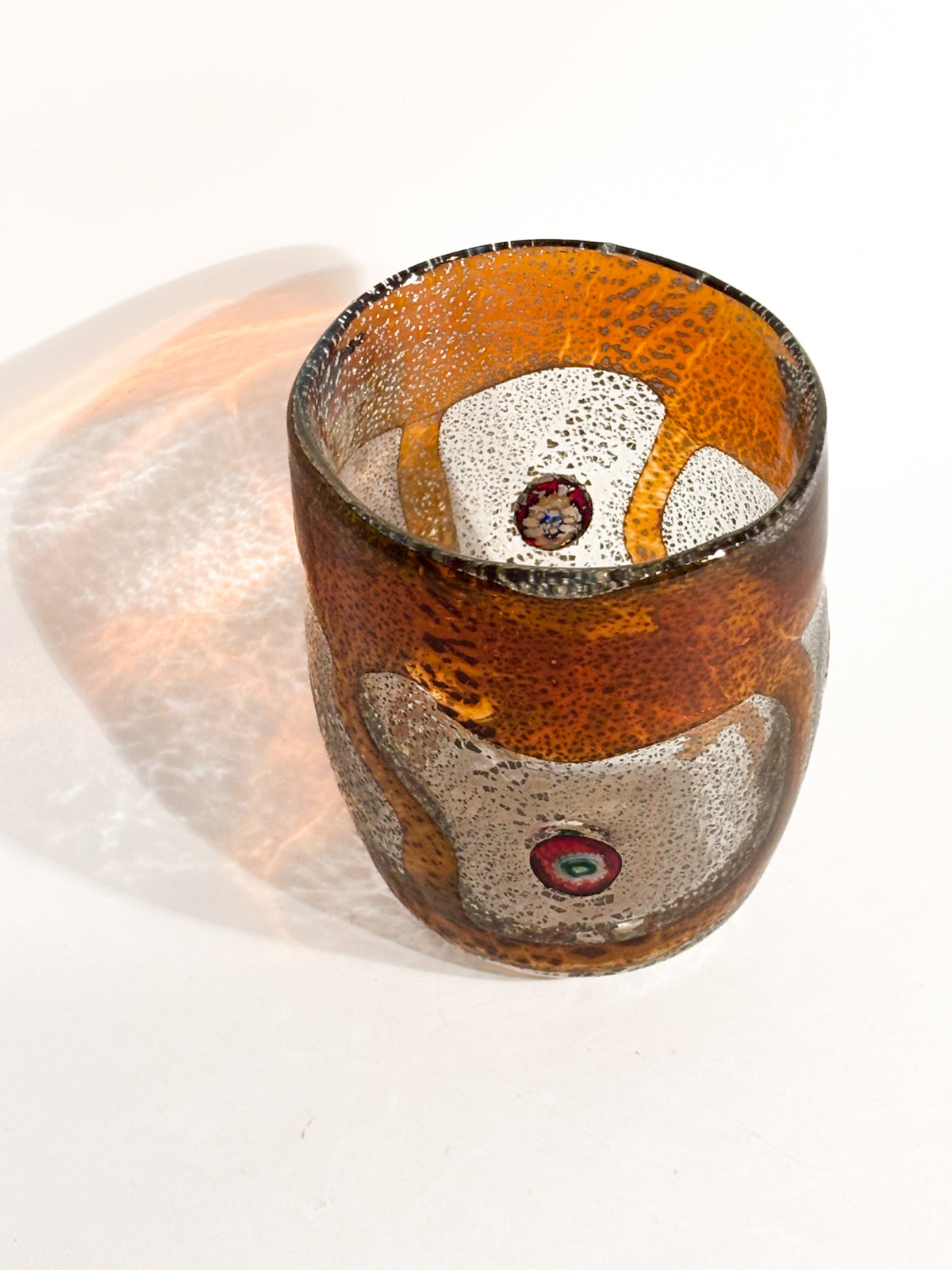 Goto De Fornasa in Vetro di Murano Arancio con Murrine Anni 80
