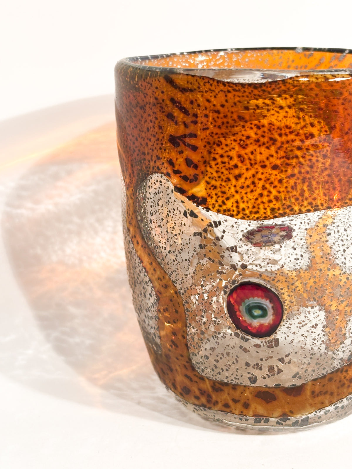 Goto De Fornasa in Vetro di Murano Arancio con Murrine Anni 80