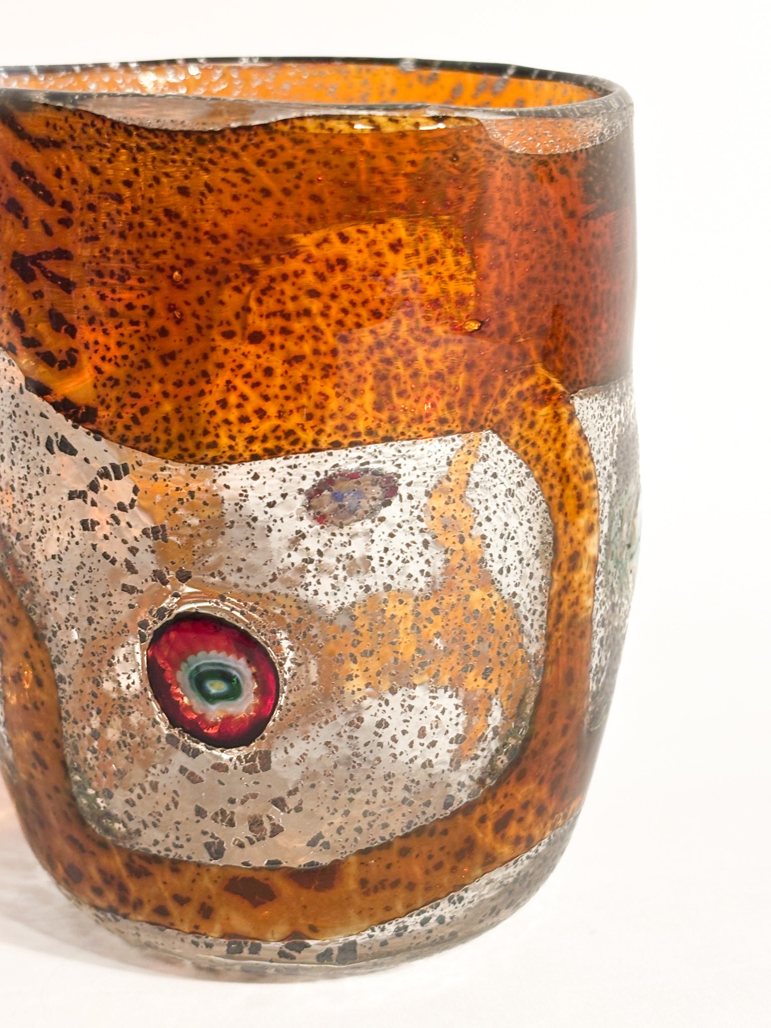 Goto De Fornasa in Vetro di Murano Arancio con Murrine Anni 80