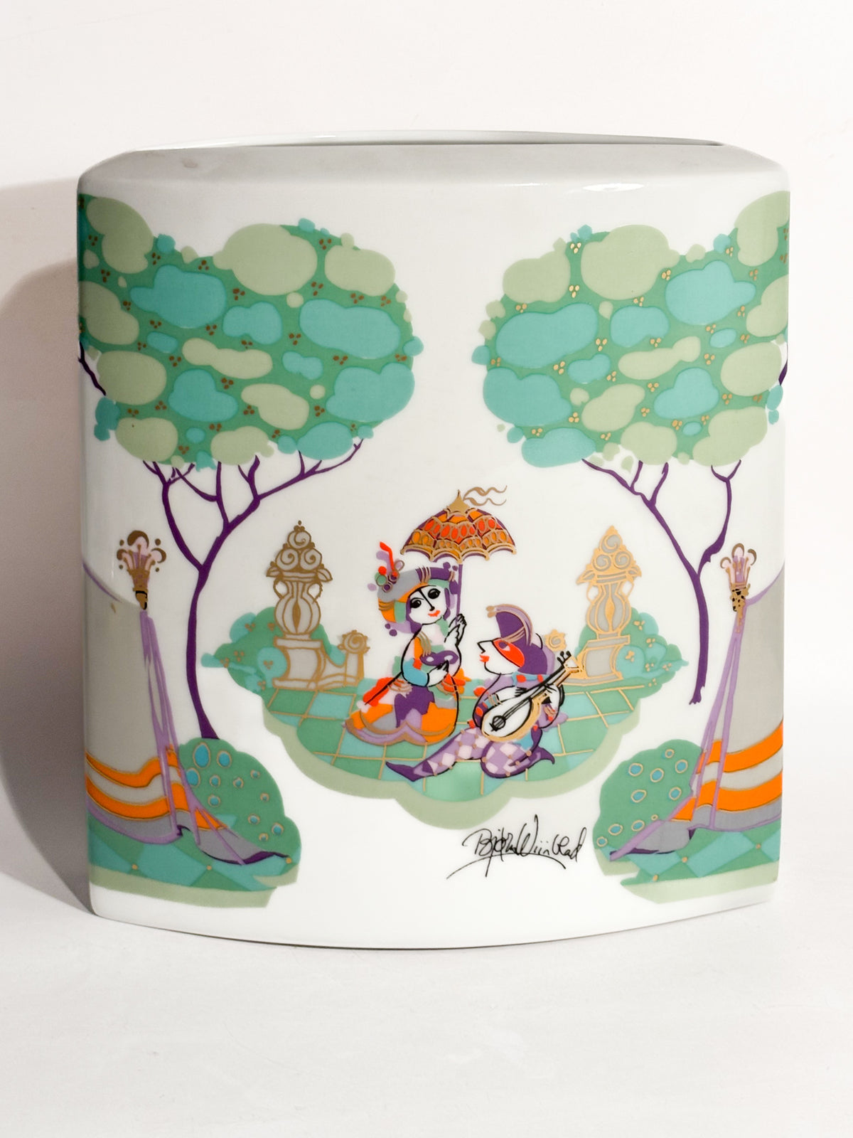 Vaso in Porcellana di Rosenthal 'Commedia dell'Arte' Disegnato da Bjørn Wiinblad Anni 90