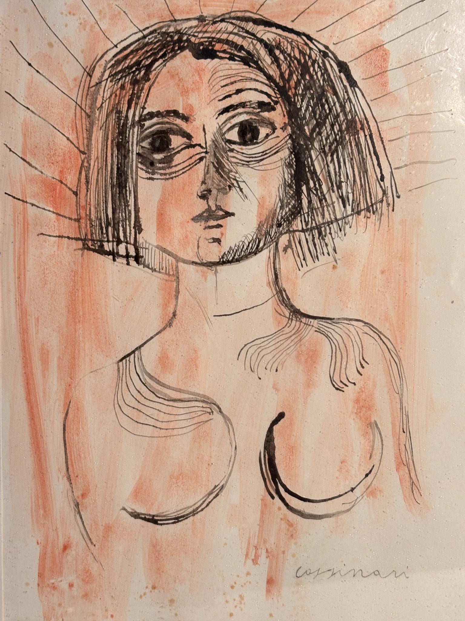 Disegno China Acquarellata su Carta di Bruno Cassinari del 1967