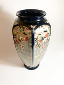 Vaso in Ceramica Italiana di Dècor Exclusiv Blu e Decorazioni Dorate Anni 70