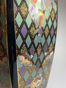 Vaso in Ceramica Italiana di Dècor Exclusiv Blu e Decorazioni Dorate Anni 70