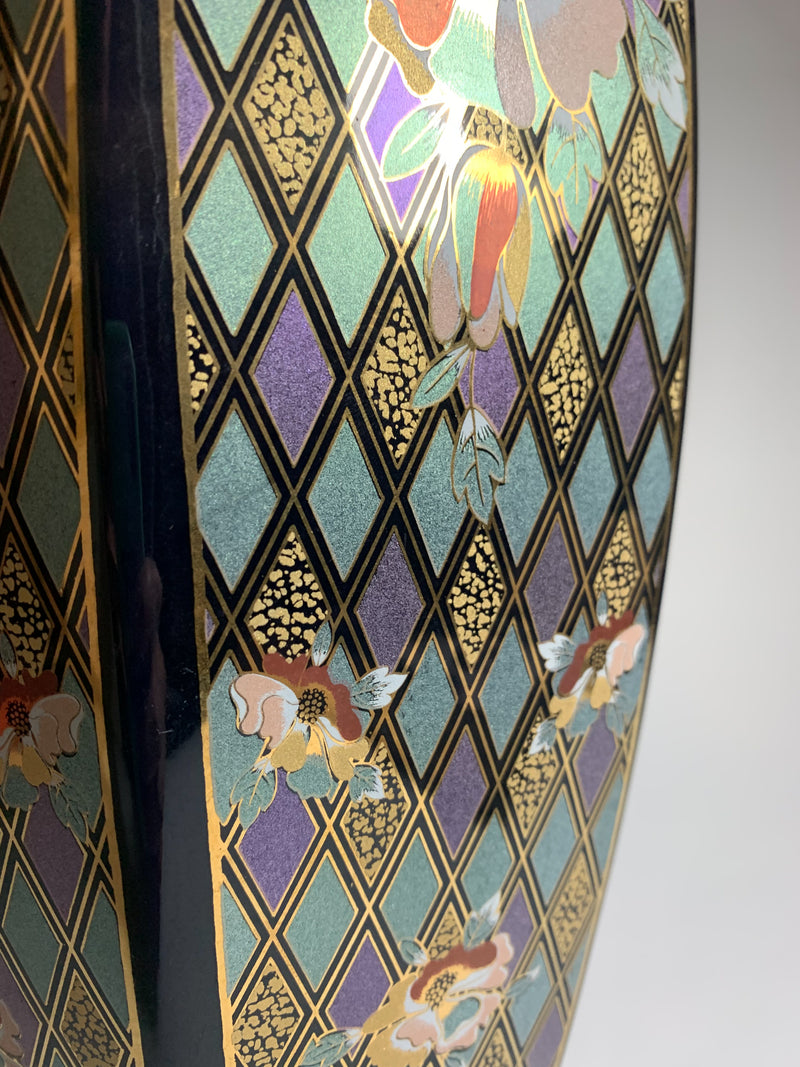 Italian Ceramic Vase by Dècor Exclusiv Blue and Golden Decorations from the 70s