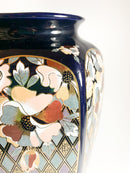 Vaso in Ceramica Italiana di Dècor Exclusiv Blu e Decorazioni Dorate Anni 70