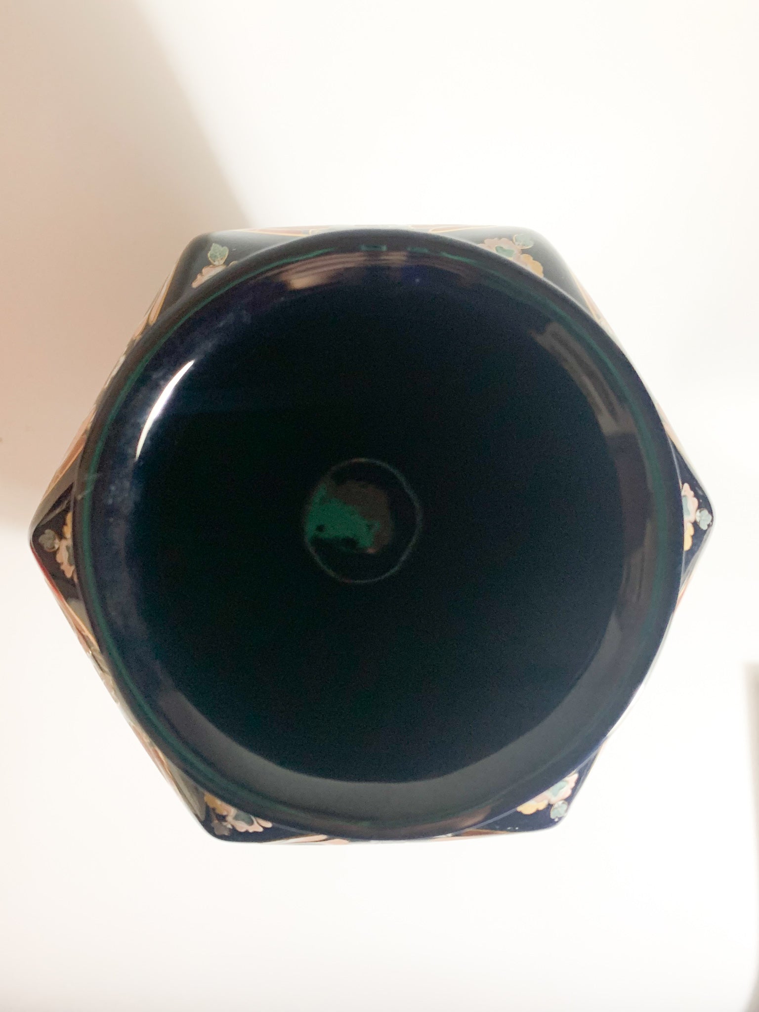 Vaso in Ceramica Italiana di Dècor Exclusiv Blu e Decorazioni Dorate Anni 70