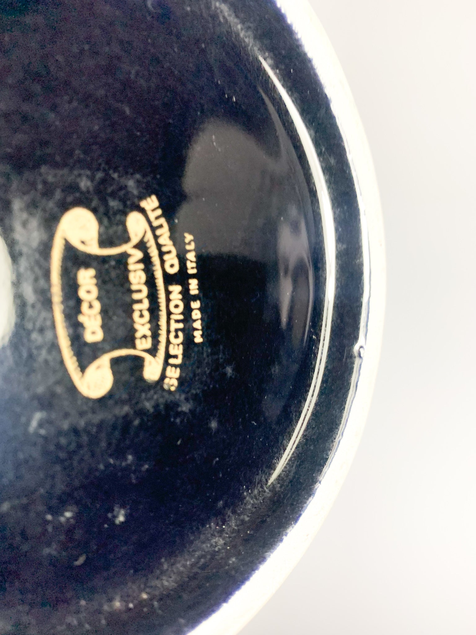 Vaso in Ceramica Italiana di Dècor Exclusiv Blu e Decorazioni Dorate Anni 70