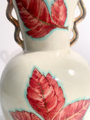 Vaso in Ceramica di Perugia Dipinto a Mano con Foglie Anni 40