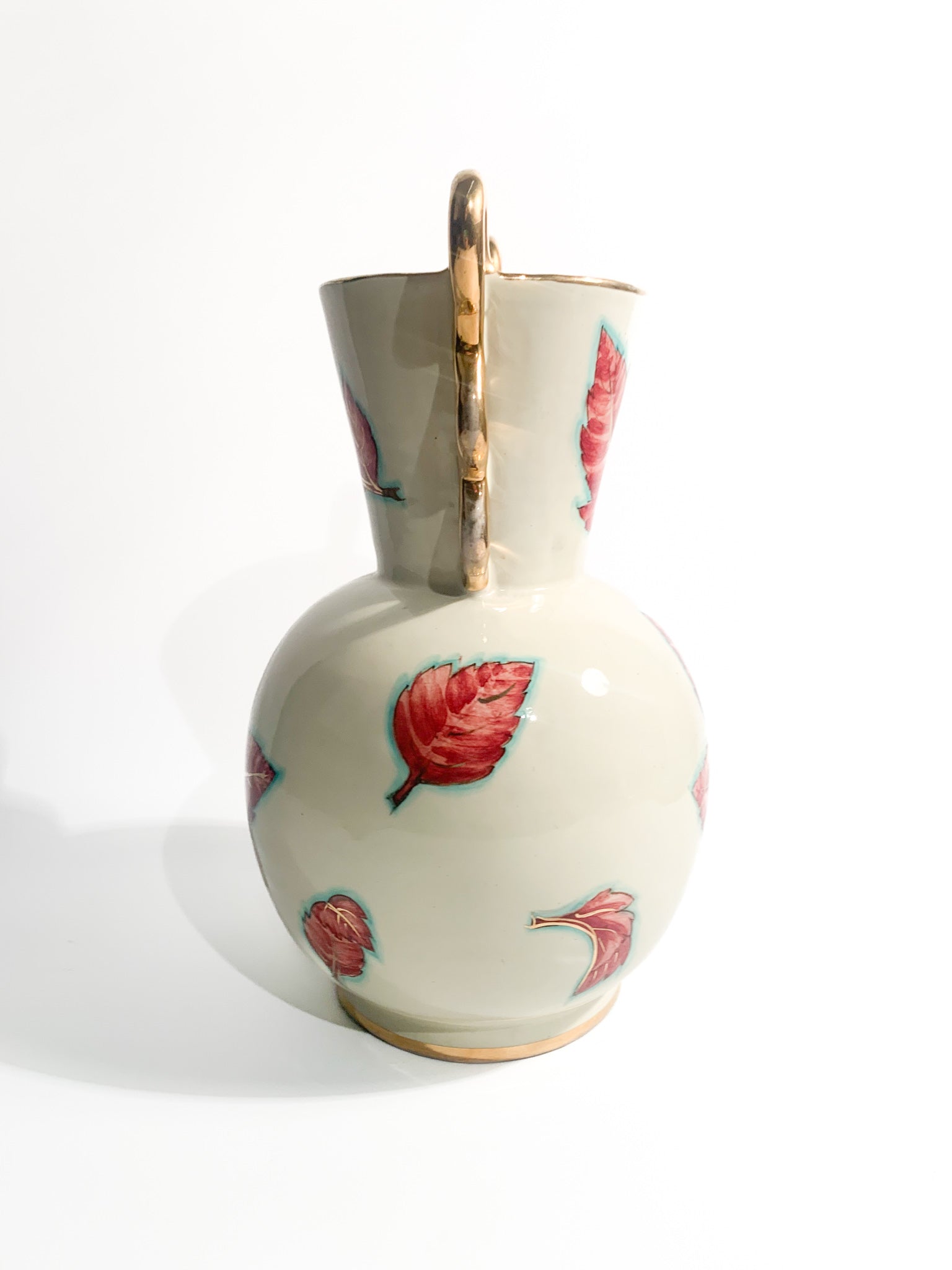 Vaso in Ceramica di Perugia Dipinto a Mano con Foglie Anni 40