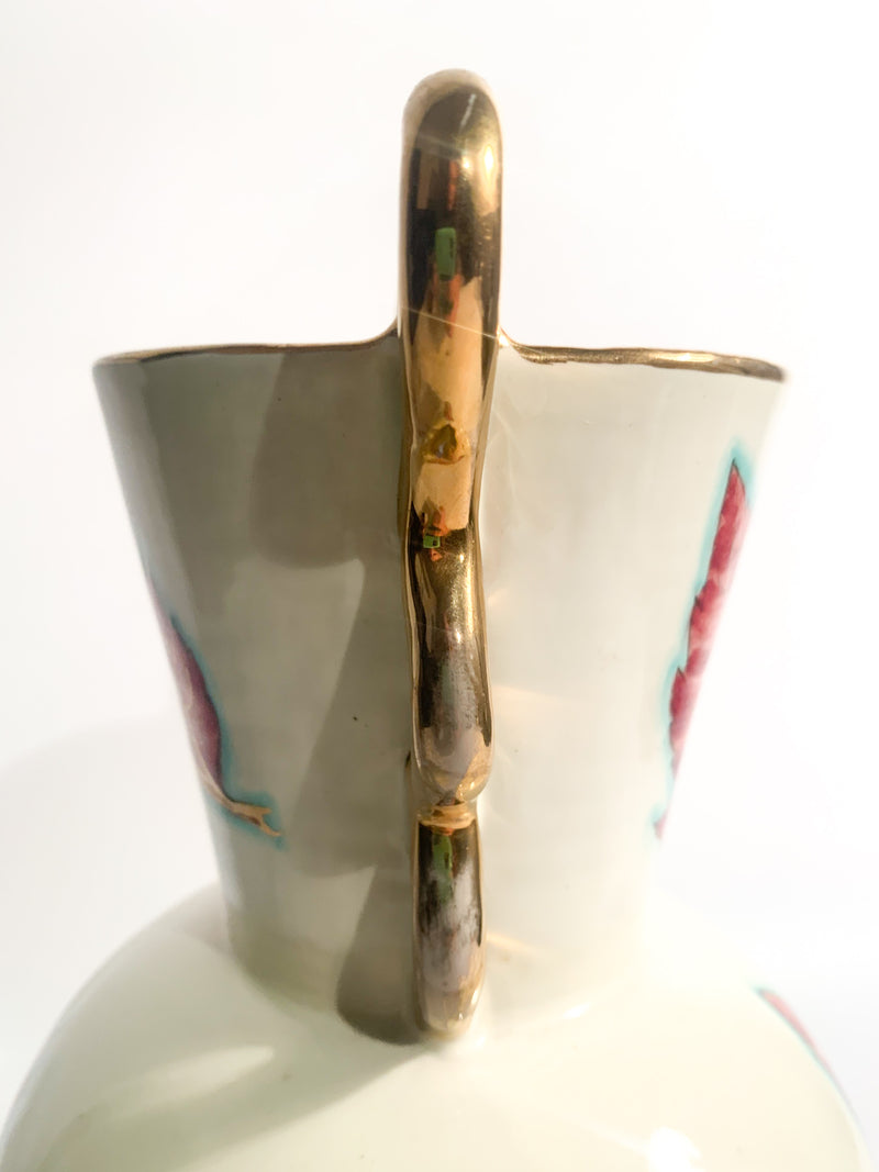 Hand-Painted Perugia Ceramic Vase with Leaves from the 1940s