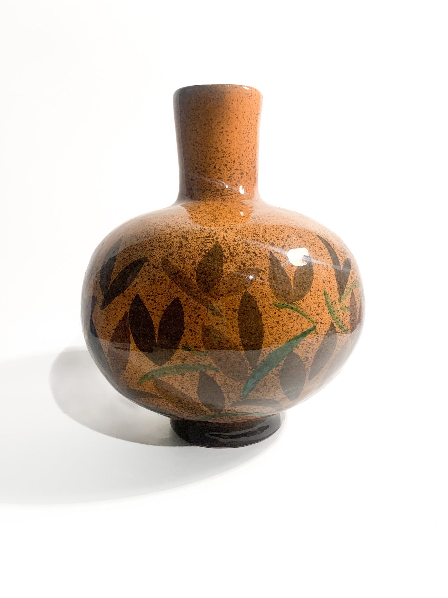 Vaso Arancione in Ceramica del Centro Italia Dipinto a Mano Anni 50