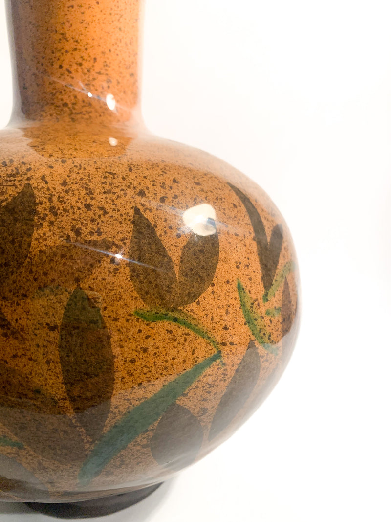 Vaso Arancione in Ceramica del Centro Italia Dipinto a Mano Anni 50
