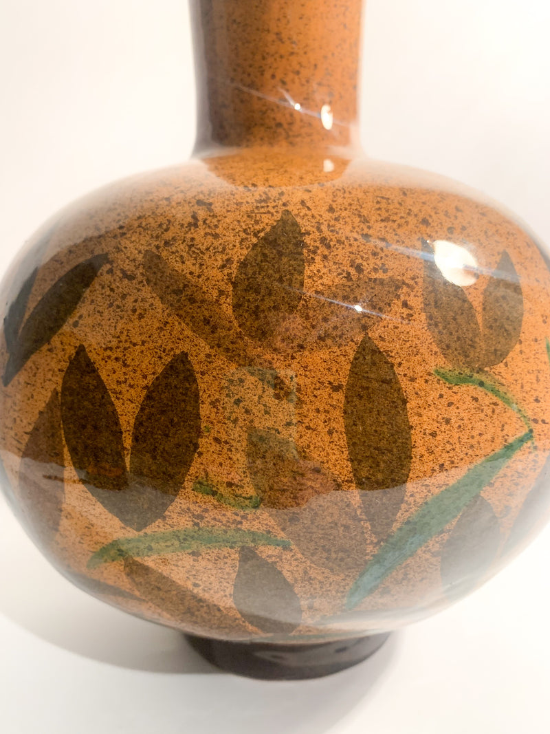 Vaso Arancione in Ceramica del Centro Italia Dipinto a Mano Anni 50