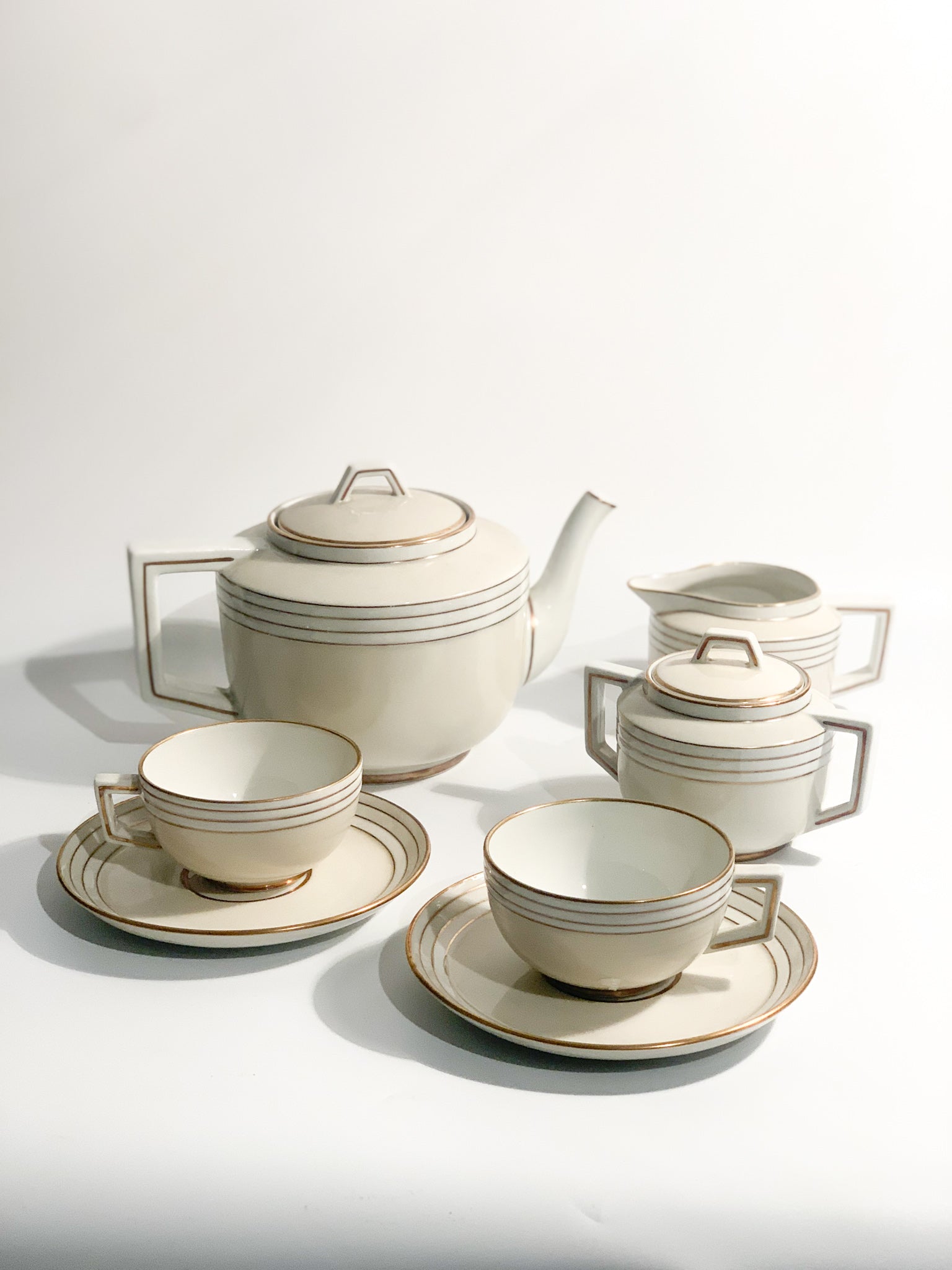 Twelve Decò Tea Set in Porcelain by Richard Ginori, 1940s