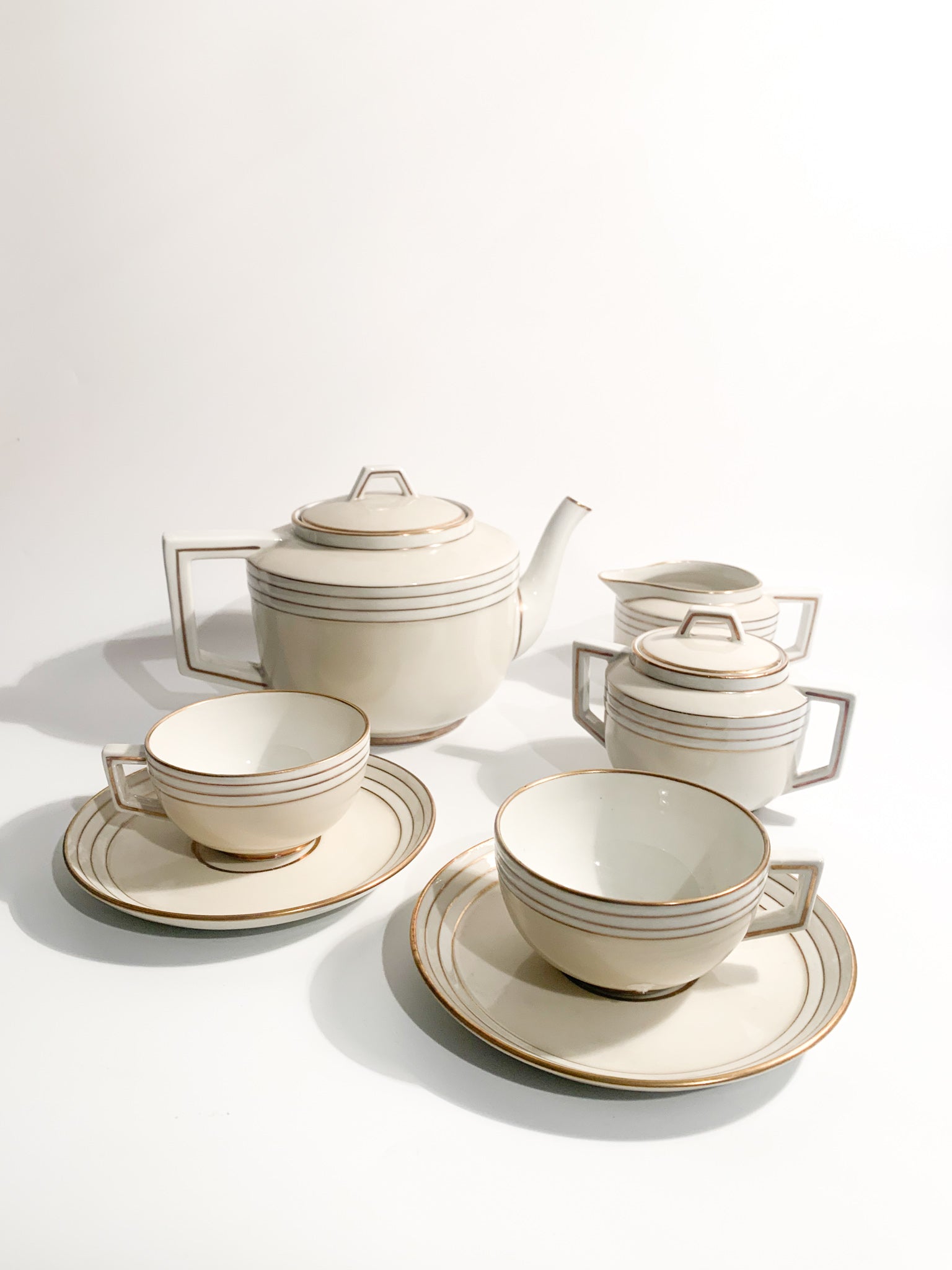 Twelve Decò Tea Set in Porcelain by Richard Ginori, 1940s