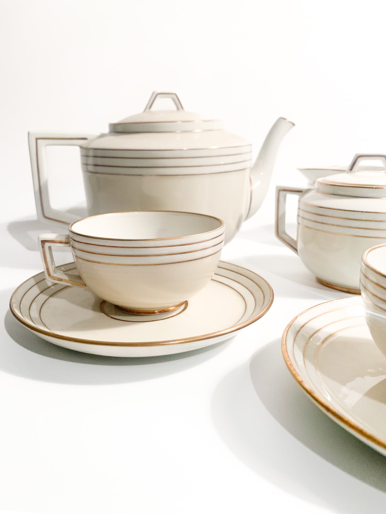 Twelve Decò Tea Set in Porcelain by Richard Ginori, 1940s