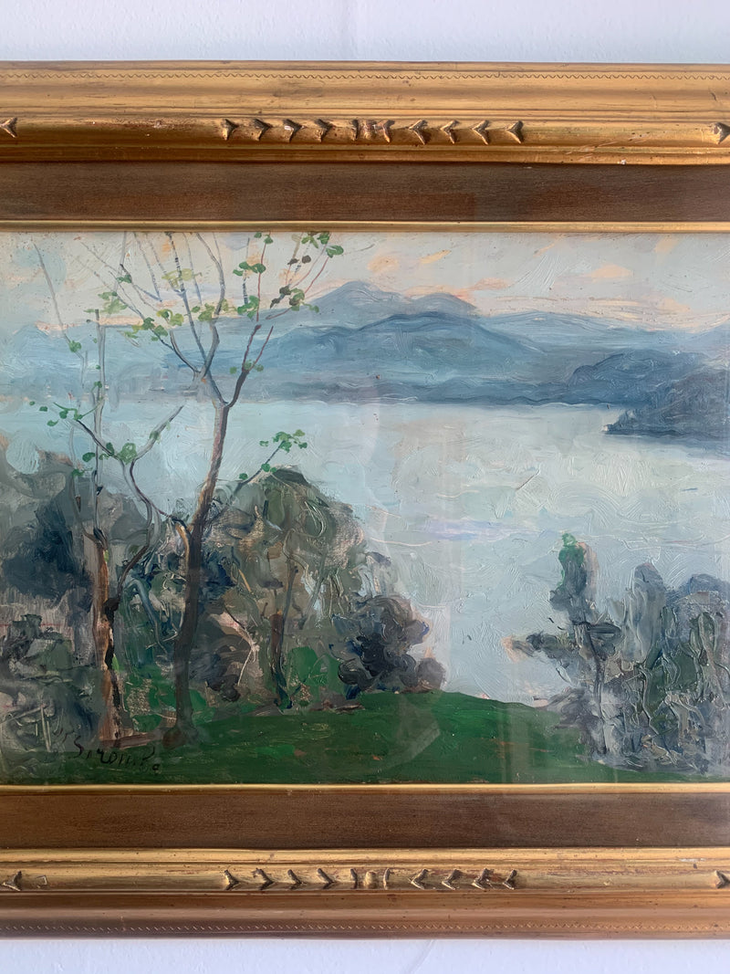 Dipinto Olio su Tela di Paesaggio di Giovanni Sirombo Anni 1920