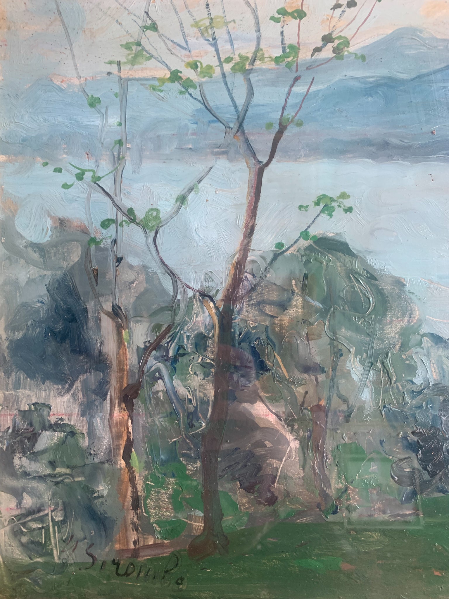 Landscape Oil Painting on Canvas by Giovanni Sirombo Years 1920