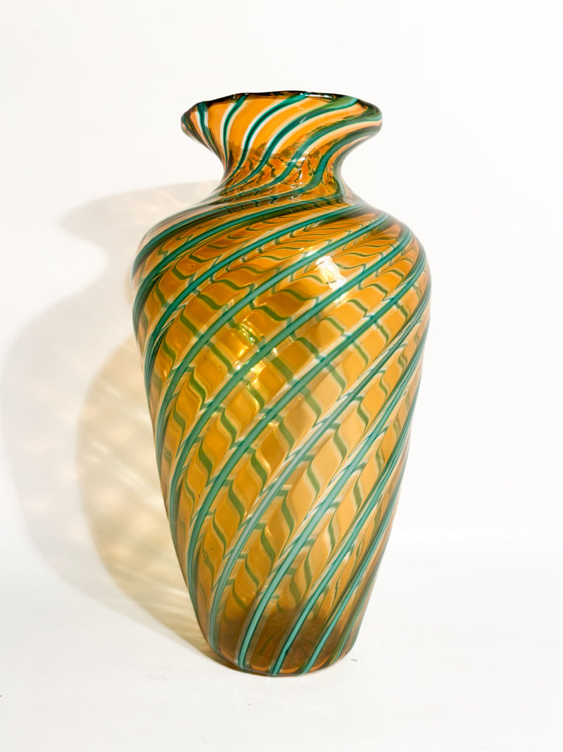 Vaso in Vetro di Murano con Lavorazione Canne Attribuito a Fratelli Toso Anni 50