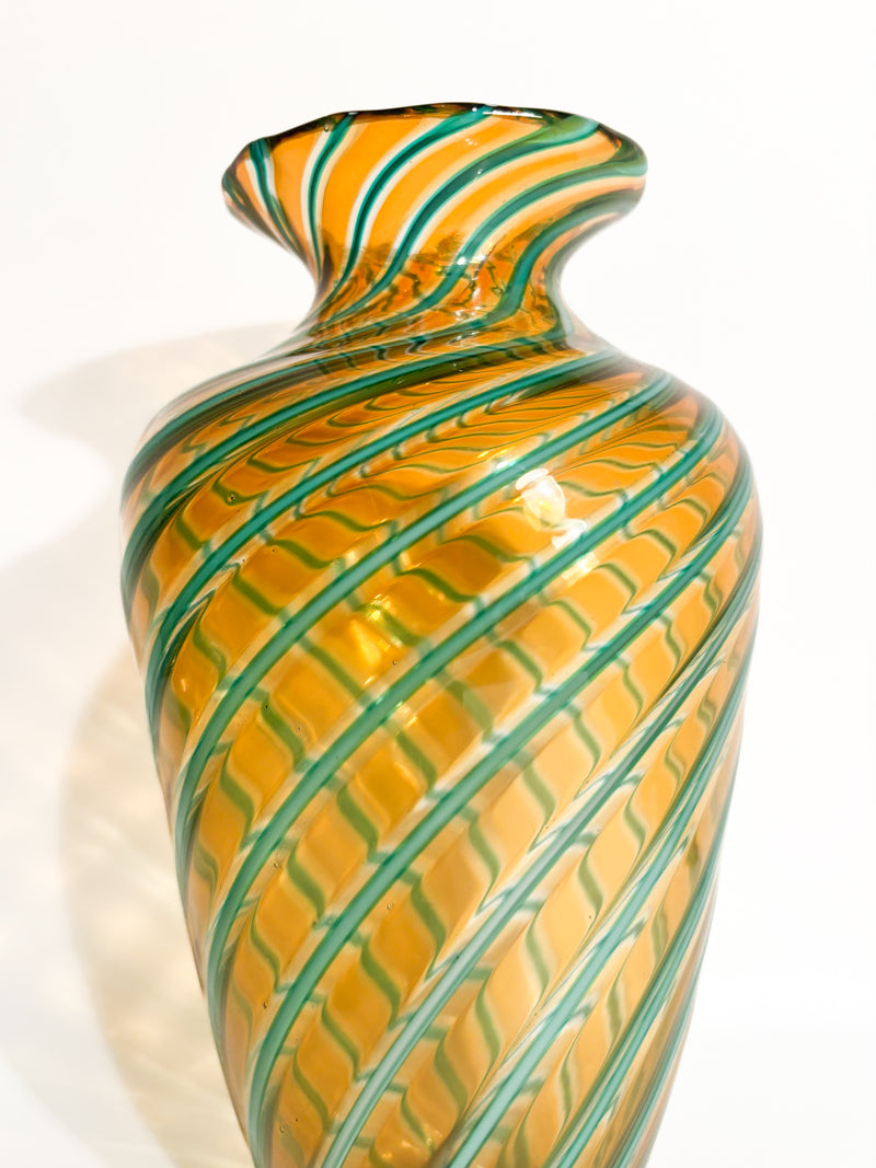Vaso in Vetro di Murano con Lavorazione Canne Attribuito a Fratelli Toso Anni 50