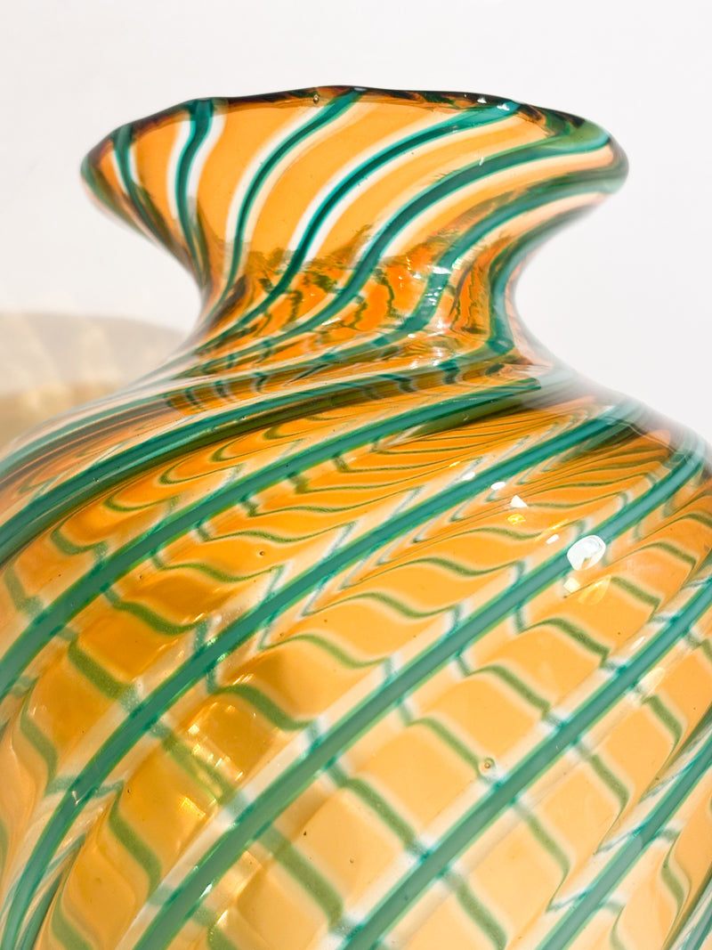 Vaso in Vetro di Murano con Lavorazione Canne Attribuito a Fratelli Toso Anni 50