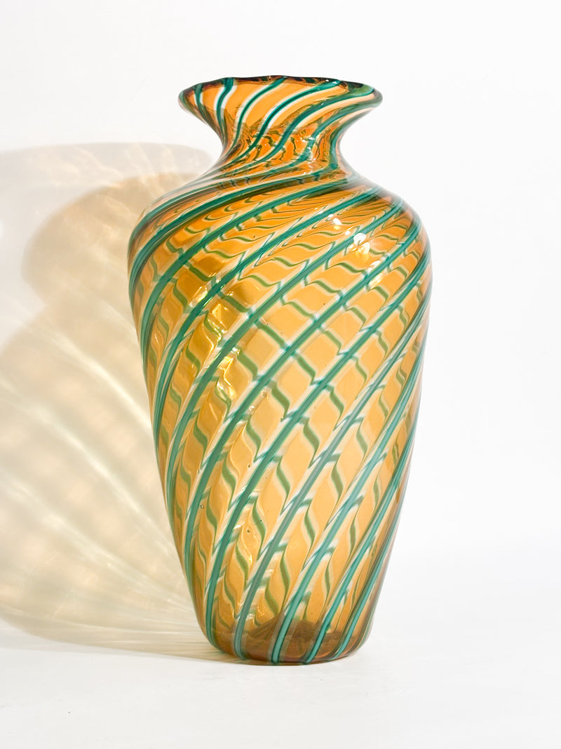 Vaso in Vetro di Murano con Lavorazione Canne Attribuito a Fratelli Toso Anni 50