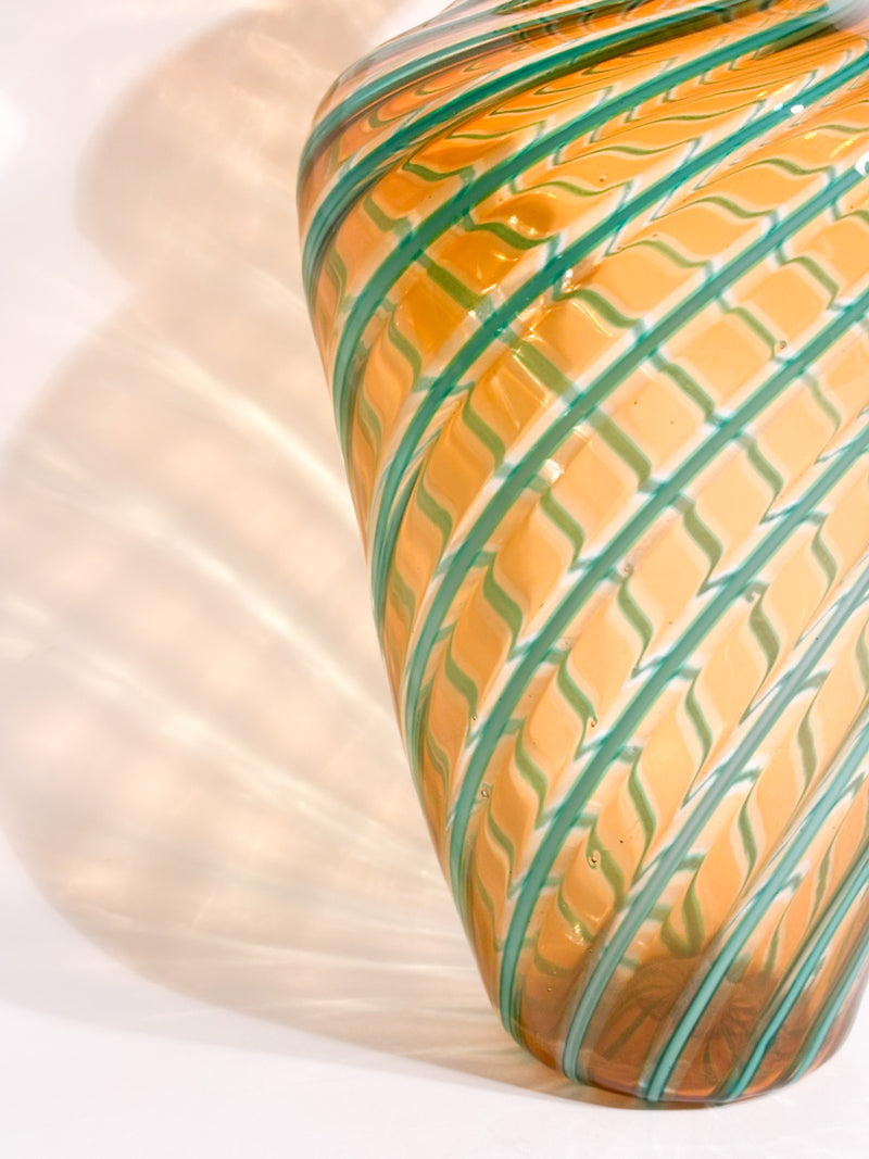 Vaso in Vetro di Murano con Lavorazione Canne Attribuito a Fratelli Toso Anni 50