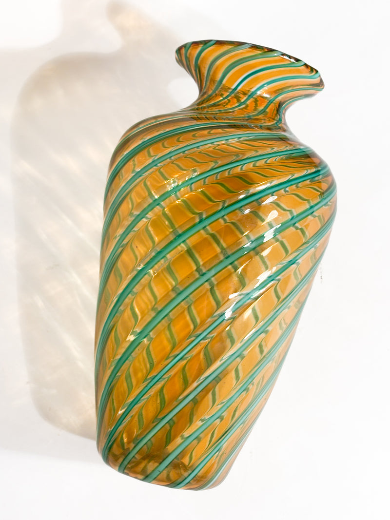 Vaso in Vetro di Murano con Lavorazione Canne Attribuito a Fratelli Toso Anni 50