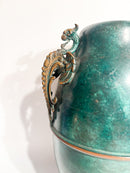 Vaso Ansato in Rame Verde Smaltato Anni 30