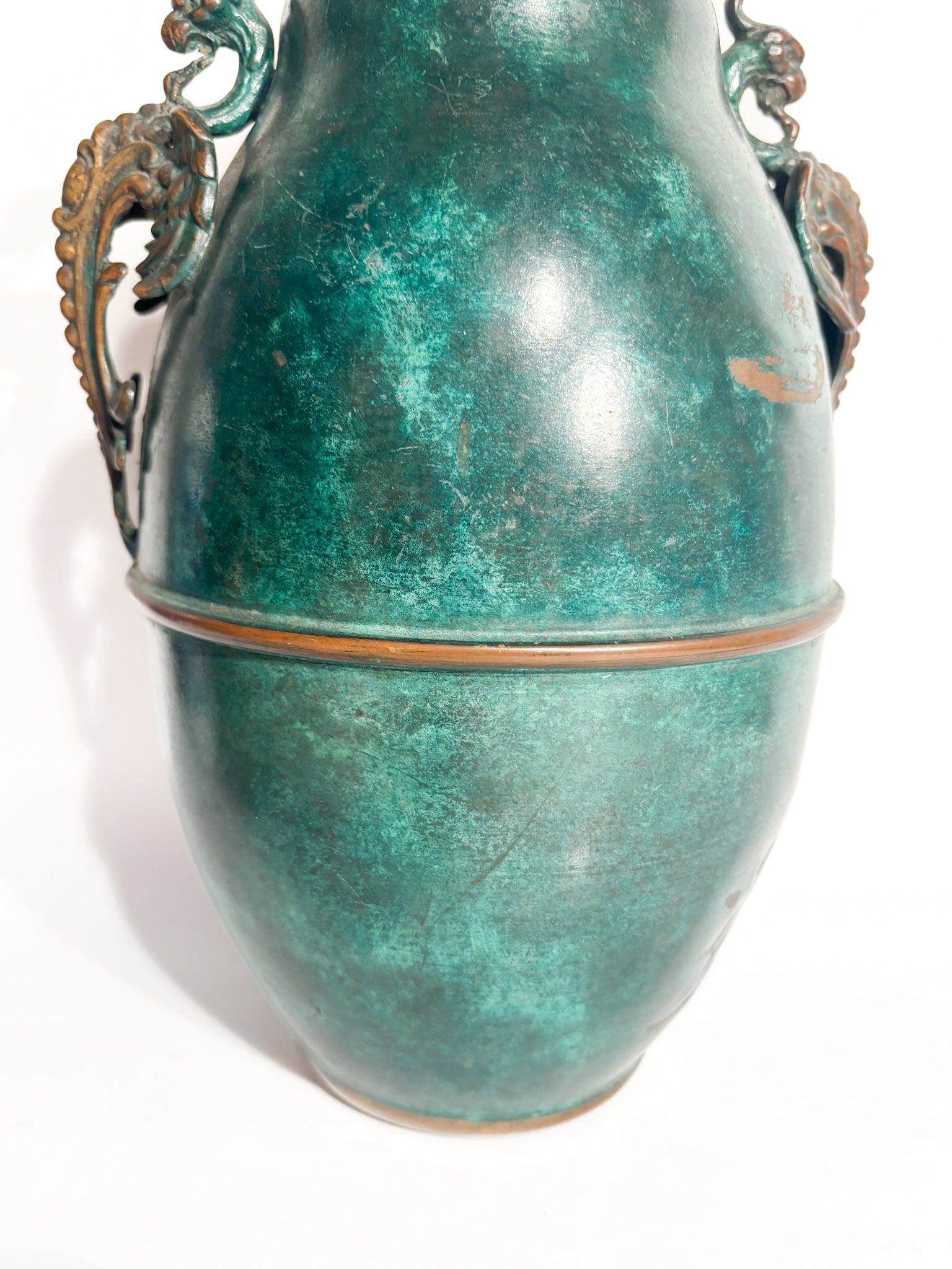 Vaso Ansato in Rame Verde Smaltato Anni 30