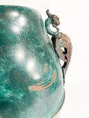 Vaso Ansato in Rame Verde Smaltato Anni 30