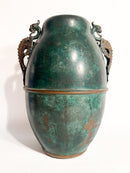 Vaso Ansato in Rame Verde Smaltato Anni 30